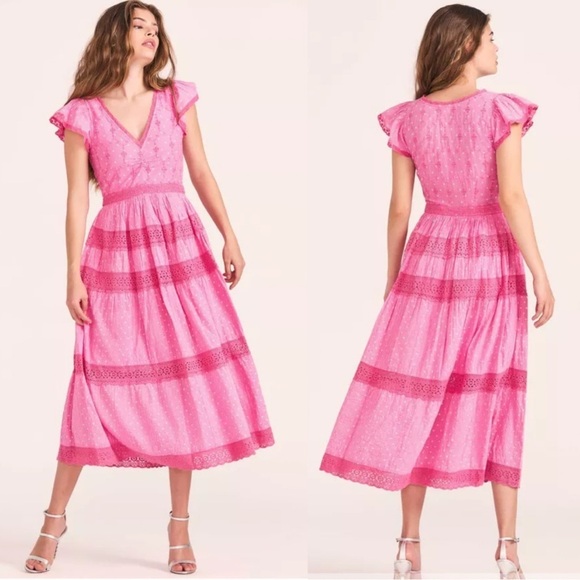 LoveShackFancy Pink Midi Dress - Picture 1 of 9